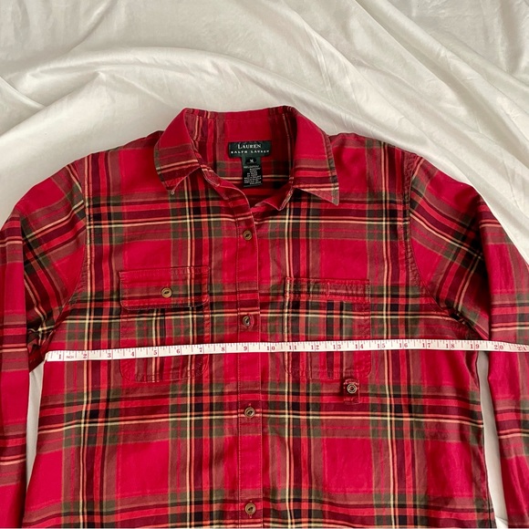 Lauren Ralph Lauren Cotton Plaid Red Button Up Top Size Medium - Picture 4 of 6
